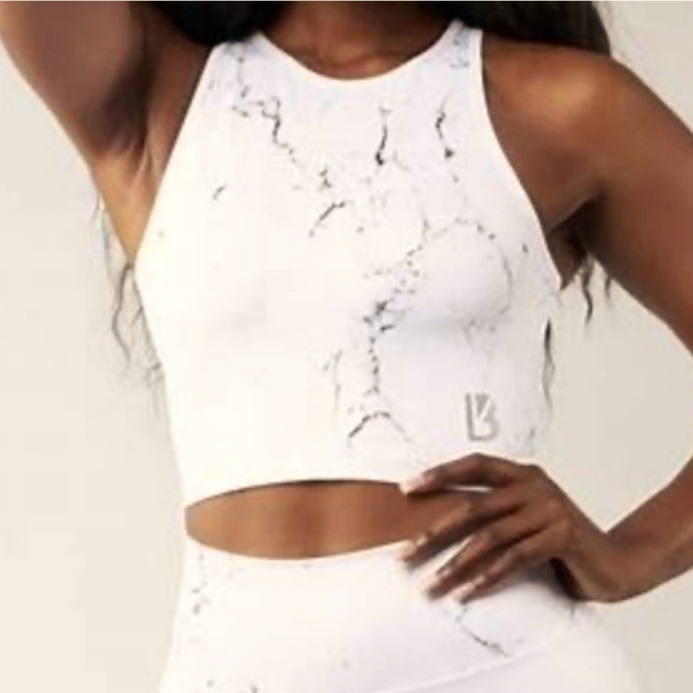 White Marble Crop Workout Top